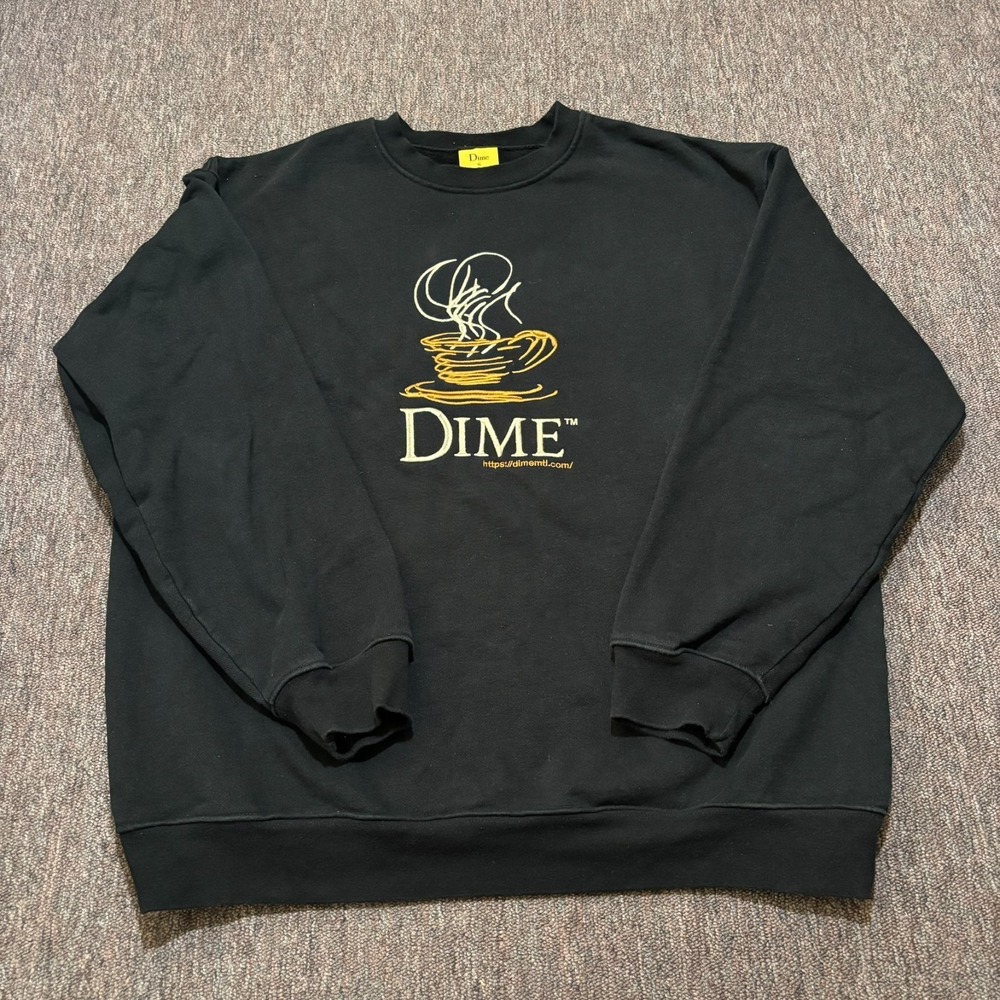 Dime MTL Coffee Cup Embroidered Crewneck Sweatshirt Mens XL Black Skate